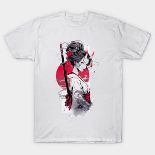 Geisha katana behind T-Shirt